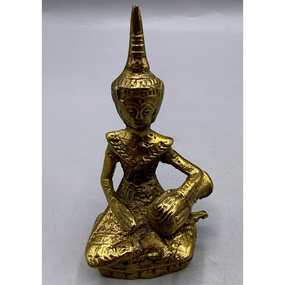 Vintage Brass Thai Musician Figurine Seated Drummer Statue 3 Inch